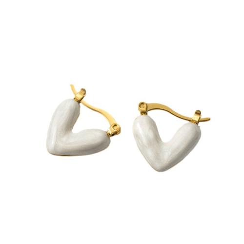 Titan Stahl Ohrringe, Titanstahl, Herz, Vakuum-Ionen-Beschichtung, für Frau & Emaille, keine, 16x15mm, verkauft von Paar