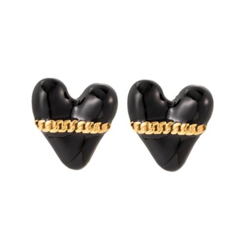 Titanium Steel Earrings, Vacuum Ion Plating & for woman & enamel, golden 