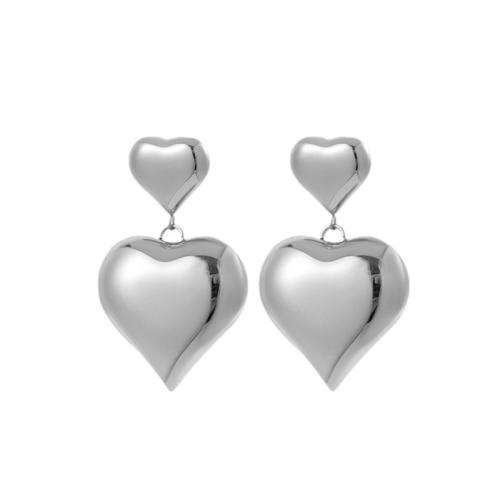 Titan Stahl Ohrringe, Titanstahl, Herz, Vakuum-Ionen-Beschichtung, verschiedene Stile für Wahl & für Frau, Silberfarbe, verkauft von Paar