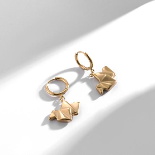 Titan Stahl Ohrringe, Titanstahl, Tausend Origami-Kraniche, Vakuum-Ionen-Beschichtung, für Frau, goldfarben, verkauft von Paar