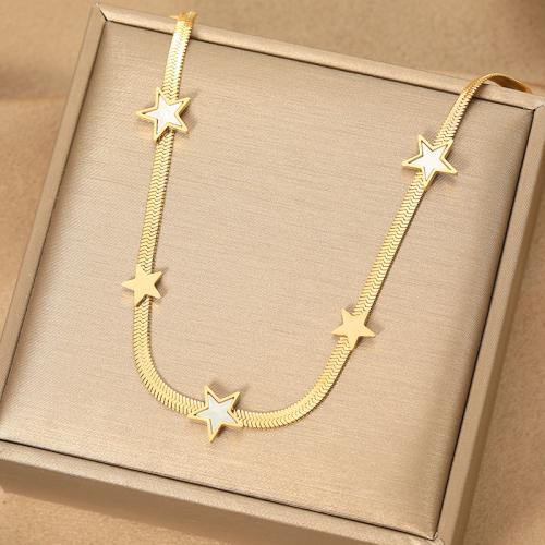 Stainless Steel Jewelry Necklace, 304 Stainless Steel, with White Shell & Acrylic, plated & for woman, golden Approx 41-50 cm 