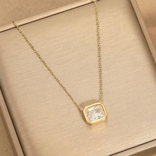 Stainless Steel Jewelry Necklace, 304 Stainless Steel, plated, micro pave cubic zirconia & for woman Approx 41-50 cm 
