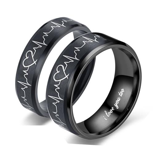 Titanium Steel Finger Ring, Carved, Unisex  black 