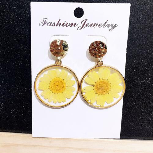 Zinc Alloy Stud Earring, with Dried Flower & Resin, plated, for woman 