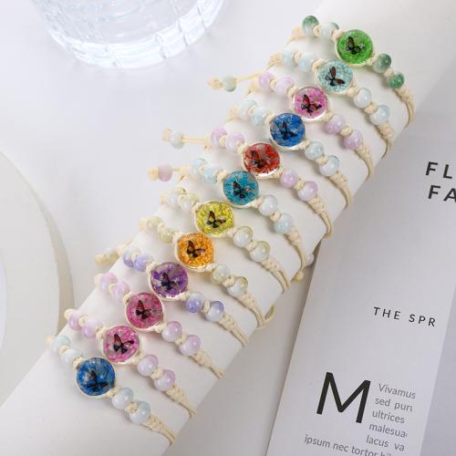 Pulseras de cristal perlas de joya , Vidrio, con Flores secas & Porcelana & Cordón de cera, hecho a mano, para mujer, más colores para la opción, longitud:16 cm, Vendido por UD