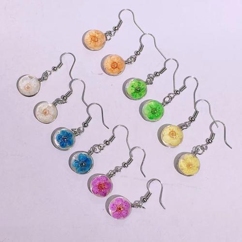 Zinc Alloy Drop Earring, with Dried Flower & Glass, for woman 