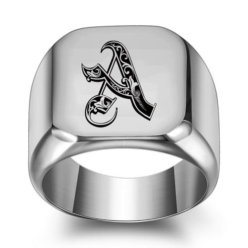 Titanium Steel Finger Ring, polished, letters are from A to Z & punk style  & for man, original color 