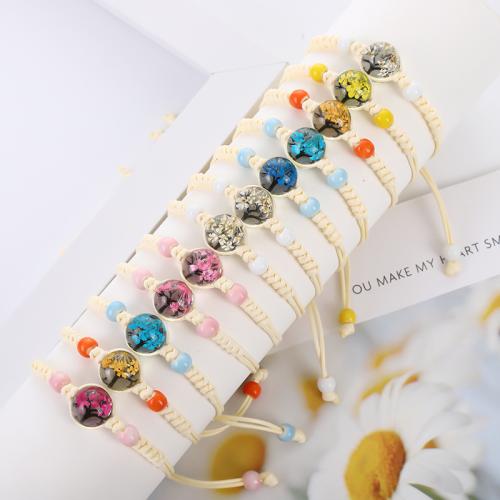 Bracelets de perle de bijou en verre, avec Fleurs séchées & porcelaine & corde de cire, fait à la main, pour femme, plus de couleurs à choisir cm, Vendu par PC