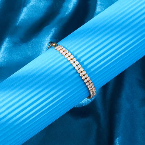 Titanium Steel Bracelet & Bangle, plated, micro pave cubic zirconia & for woman cm 