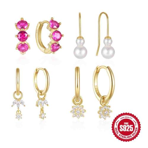925 Sterling Silver Drop Earring, with Plastic Pearl & micro pave cubic zirconia & for woman 