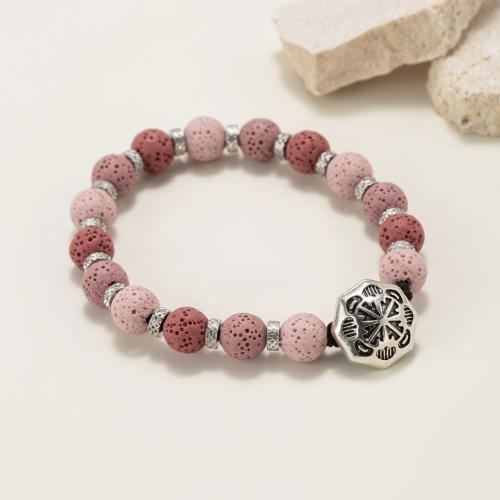 Lava Bead Bracelet, with Zinc Alloy, Round, silver color plated, fashion jewelry & Unisex, mixed colors 