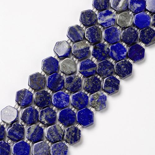 Perles de pierre lasurite naturelles, Lapis lazuli, hexagone, bijoux de mode & DIY, couleur de lapis-lazuli, 9mm Environ 38 cm, Vendu par brin