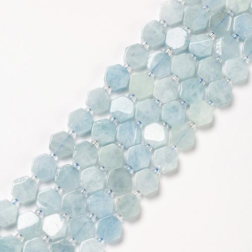 Aquamarine Beads, Hexagon, fashion jewelry & DIY, sea blue, 9mm Approx 38 cm 