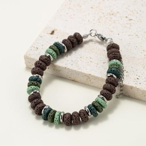 Lava Bead Bracelet, with Titanium Steel, Flat Round, fashion jewelry & Unisex, mixed colors 