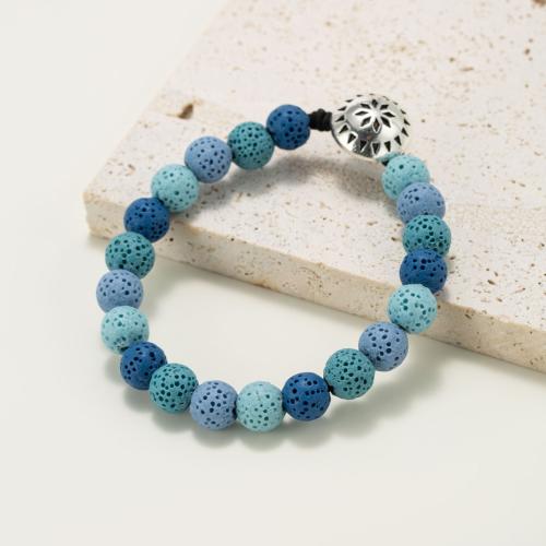 Lava Bead Bracelet, with Zinc Alloy, Round, silver color plated, fashion jewelry & Unisex, mixed colors 