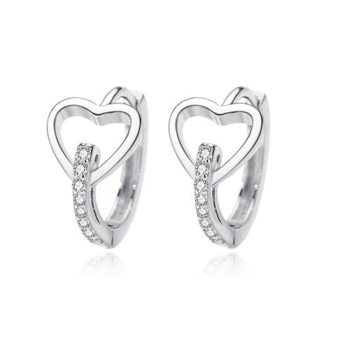 Silver Earring Zircon pavent Sterling, Argent sterling 925, coeur, bijoux de mode & pavé de micro zircon & pour femme, plus de couleurs à choisir Vendu par paire