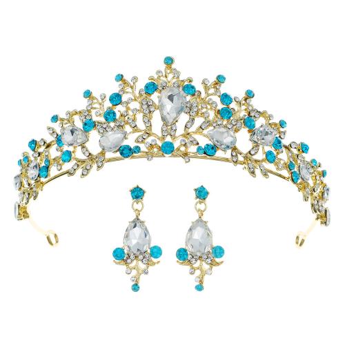Zinc Alloy Hair Jewelry Set, crown & earring, 2 pieces & for woman & with rhinestone 