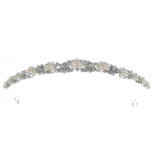 Hair Bands, Zinc Alloy, with Plastic Pearl, for woman & with rhinestone, silver color 