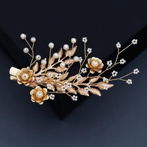 Alligator Hair Clip, Brass, with Plastic Pearl & Zinc Alloy, fashion jewelry & for woman, golden 