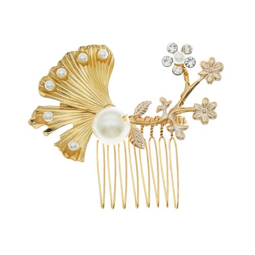 Peignes décoratifs, alliage de zinc, avec perle de plastique, bijoux de mode & pour femme & avec strass, doré Vendu par PC