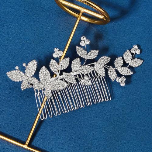 Decorative Hair Combs, Zinc Alloy & for woman & with rhinestone, silver color 