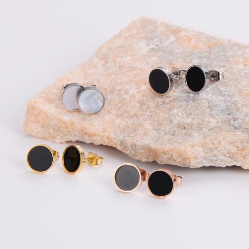 Stainless Steel Stud Earring, 316L Stainless Steel, with Black Shell & White Shell, fashion jewelry & for woman 10mm 