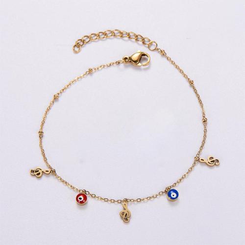 Stainless Steel Charm Bracelet, 316L Stainless Steel, with 5cm extender chain, 18K gold plated & for woman & enamel, golden Approx 18 cm 