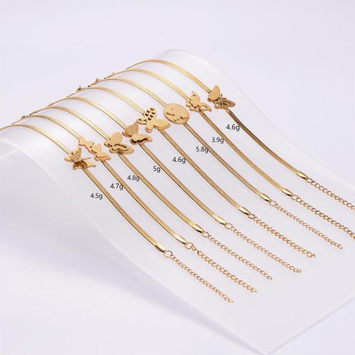 Stainless Steel Chain Bracelets, 316L Stainless Steel, with 5cm extender chain, Butterfly, 18K gold plated, fashion jewelry & for woman, golden Approx 18 cm 