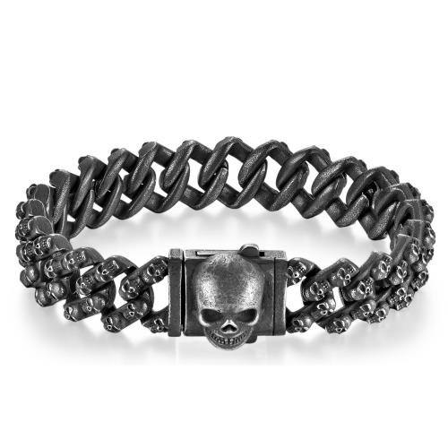 Stainless Steel Chain Bracelets, 304 Stainless Steel, Skull, punk style & for man .5 cm 