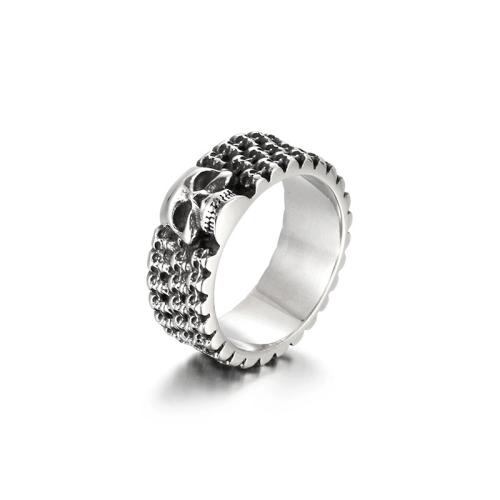 Stainless Steel Finger Ring, 304 Stainless Steel, Skull, fashion jewelry & for man & blacken, original color, 8mm 