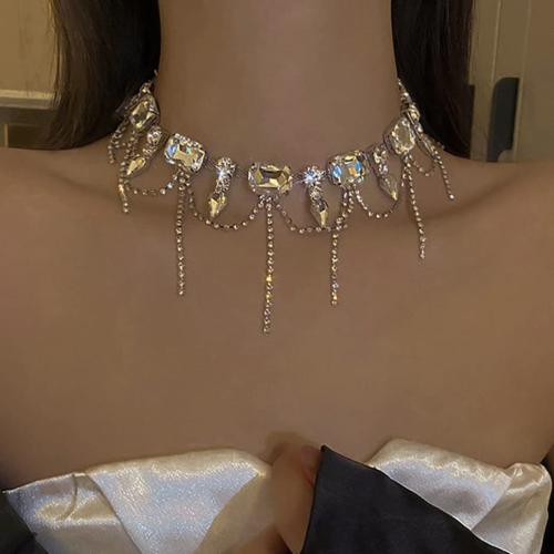 Harz Messing Halskette, mit Verlängerungskettchen von 15CM, silberfarben plattiert, für Frau & mit Strass, keine, verkauft von PC