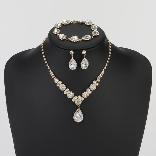 Rhinestone Zinc Alloy Jewelry Set, bracelet & earring & necklace, plated, three pieces & for woman & with rhinestone 