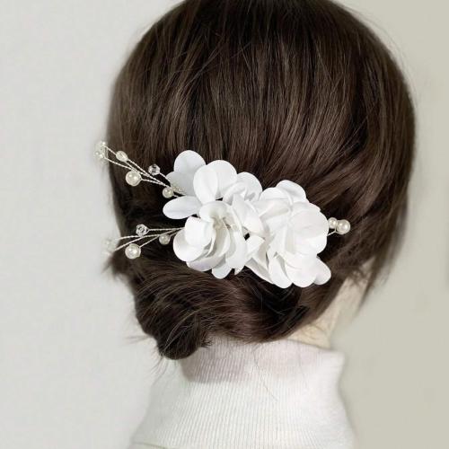 Bâton de cheveux, laiton, avec Fleur de soie & perle de plastique, fleur, Placage, pour mariée, plus de couleurs à choisir Vendu par PC