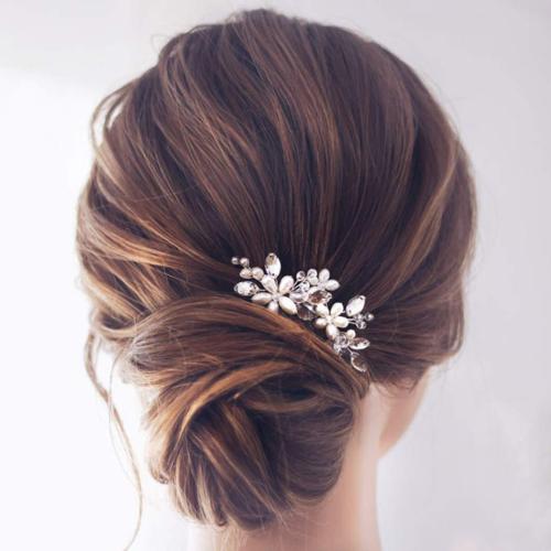 Bâton de cheveux, alliage de zinc, avec perle de plastique, fleur, Placage, pour mariée & avec strass, plus de couleurs à choisir Vendu par paire