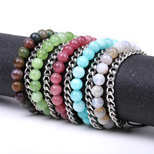 Gemstone Bracelets, Natural Stone, with Nylon Cord & 304 Stainless Steel, fashion jewelry & Unisex Bracelet length 17-26cm 