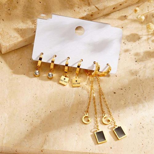 Titanium Steel Earrings, gold color plated, fashion jewelry & micro pave cubic zirconia, gold 