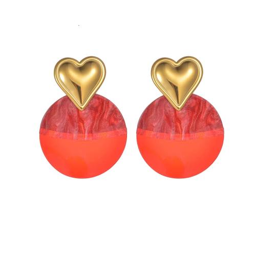 Titan Stahl Ohrringe, Titanstahl, goldfarben plattiert, Modeschmuck, rot, 49x71mm, verkauft von Paar