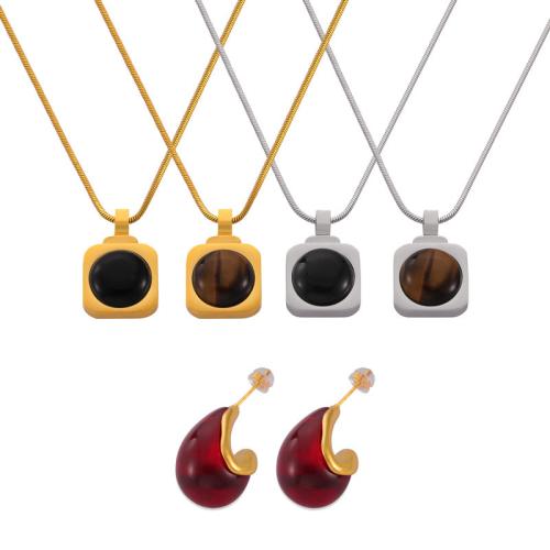 Ensemble de bijoux en acier de titane, Acier titane, avec oeil de tigre & agate noire & résine, Placage, bijoux de mode & styles différents pour le choix & pour femme, plus de couleurs à choisir, Vendu par PC