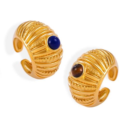 Titanium Steel Finger Ring, with Tiger Eye, plated, fashion jewelry & for woman & enamel US Ring 