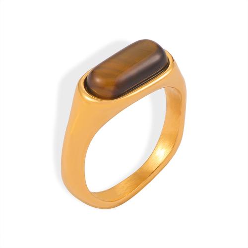 Titanium Steel Finger Ring, with Tiger Eye, plated, fashion jewelry & for woman 
