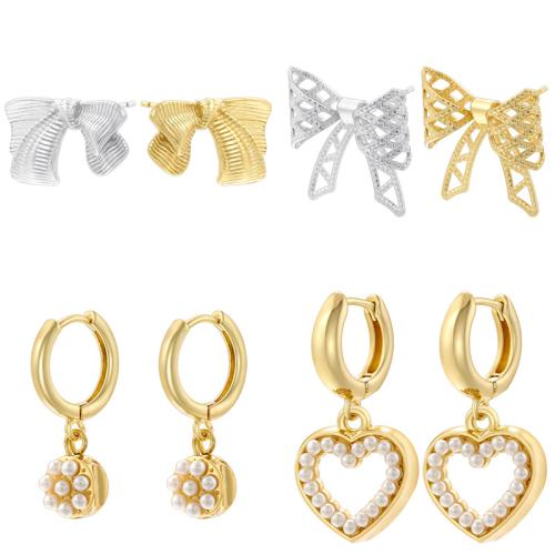 Messing Tropfen Ohrring, mit Kunststoff Perlen, plattiert, verschiedene Stile für Wahl & für Frau, keine, verkauft von Paar