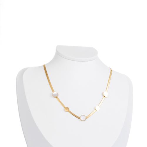 Titanium Steel Jewelry Necklace, with White Shell & Acrylic, Vacuum Ion Plating, for woman Approx 41-50 cm 