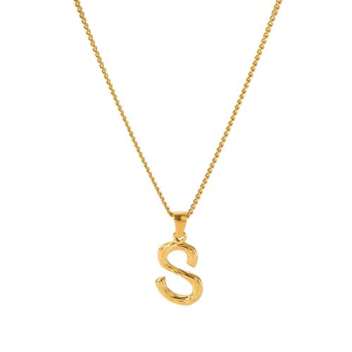 Stainless Steel Jewelry Necklace, 304 Stainless Steel, with Titanium Steel, Vacuum Ion Plating, letters are from A to Z & for woman, golden 