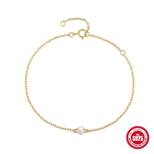 Argent sterling 925 bracelet, avec perle de plastique, bijoux de mode & pour femme, plus de couleurs à choisir Environ 7.7 pouce, Vendu par PC