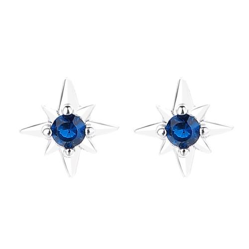925 Sterling Silver Stud Earring, with turquoise, Eight Point Star, for woman & with cubic zirconia 6mm 
