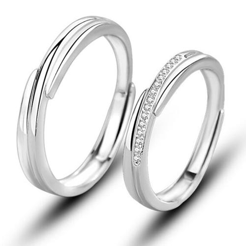Couple Finger Rings, 925 Sterling Silver, platinum plated, adjustable & micro pave cubic zirconia & for couple 