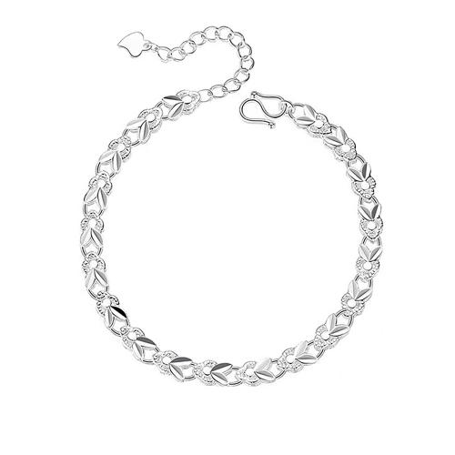 925 Sterling Silver Bracelet, with 1.6inch extender chain, Rabbit, platinum plated, for woman & hollow Approx 6.3 Inch 