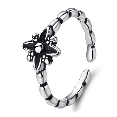 925 Sterling Silver Cuff Finger Ring, Flower, Antique finish, vintage & for woman, US Ring 