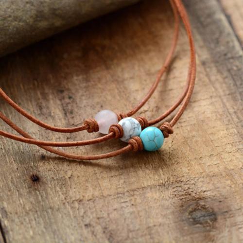 Gemstone Necklaces, Natural Stone, with cowhide cord, fashion jewelry & Unisex Approx 45 cm 