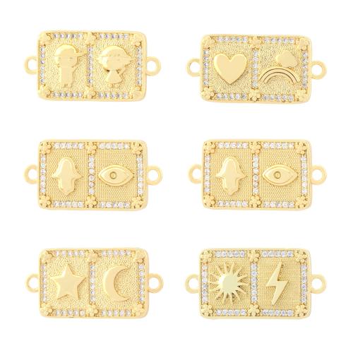 Cubic Zirconia Micro Pave Brass Connector, Rectangle, gold color plated, fashion jewelry & DIY & micro pave cubic zirconia & 1/1 loop 